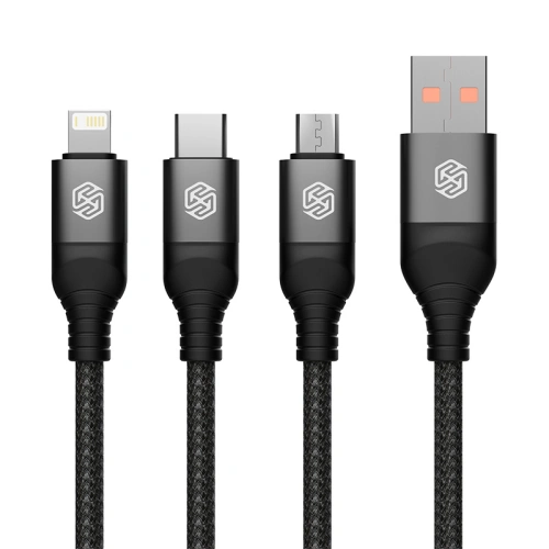 Kup Kabel 3w1 Nillkin Swift Pro USB-A / microUSB 2A, USB-C 2A, Lightning 4.4A, 480Mbps, 1.5m Schwarz / Czarny - NLK1516 - {ean13} - Sklep Home Screen
