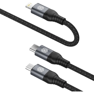 Kabel 3w1 Nillkin Swift Pro USB-A / microUSB 2A, USB-C 2A, Lightning 4.4A, 480Mbps, 1.5m Black / Czarny