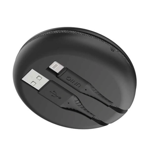 Kup UNIQ kabel MFI Halo Lightning 2.4A nylonový navíjecí 1,2m černý/midnight black - UNIQ128BLK - {ean13} - Sklep Home Screen