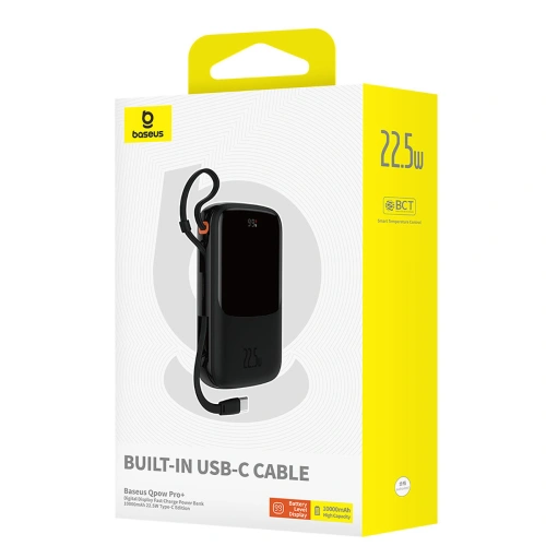 Buy Baseus QPow Pro+ powerbank 10000mAh 22.5W + built-in USB-C cable black - BSU4873 - {ean13} - Home Screen Store Europe