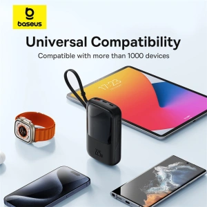 Buy Baseus QPow Pro+ powerbank 10000mAh 22.5W + built-in USB-C cable black - BSU4873 - {ean13} - Home Screen Store Europe