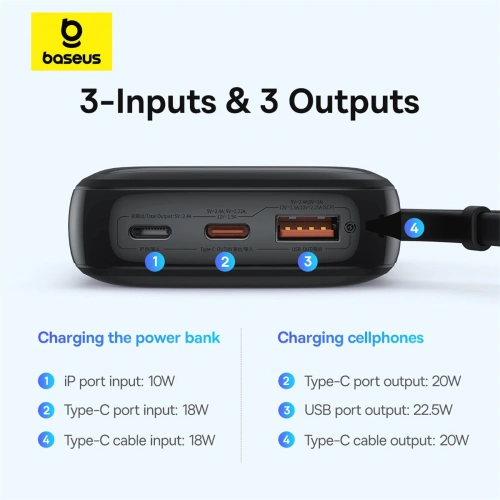 Kup Powerbank Baseus QPow Pro+ 10000mAh 22.5W + beépített USB-C kábel fekete - BSU4873 - {ean13} - Sklep Home Screen