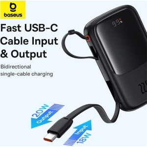 Buy Baseus QPow Pro+ powerbank 10000mAh 22.5W + built-in USB-C cable black - BSU4873 - {ean13} - Home Screen Store Europe