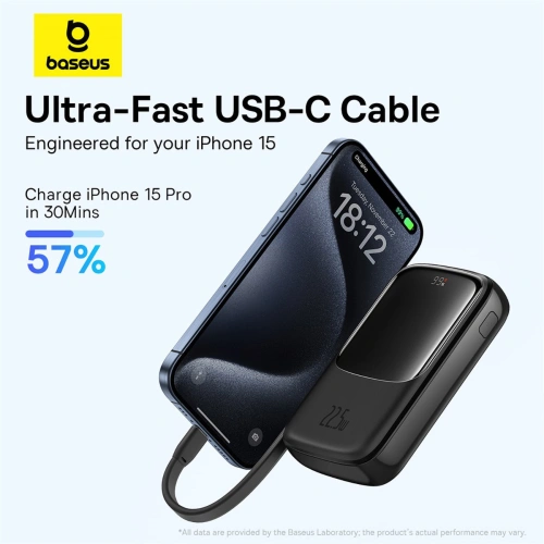 Buy Baseus QPow Pro+ powerbank 10000mAh 22.5W + built-in USB-C cable black - BSU4873 - {ean13} - Home Screen Store Europe