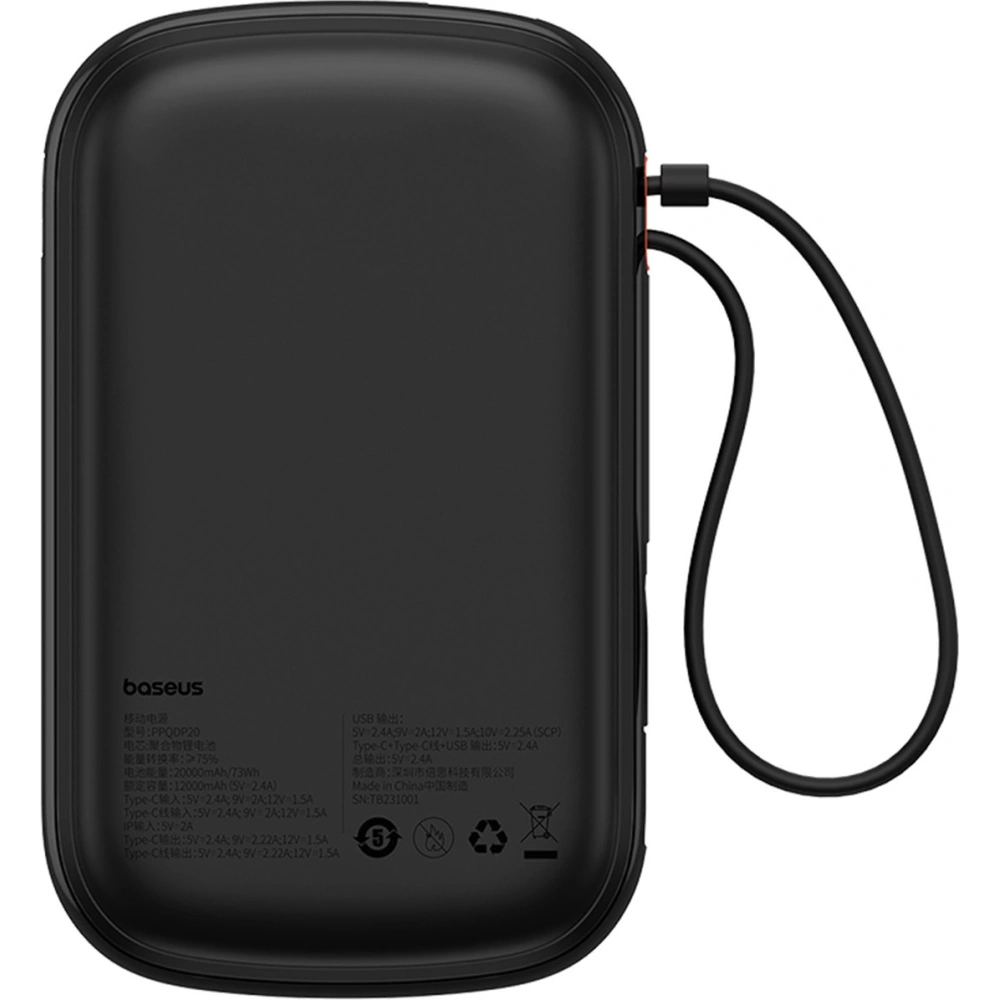 Powerbank Baseus QPow Pro+ 20000mAh 22.5W + wbudowany kabel USB-C czarny