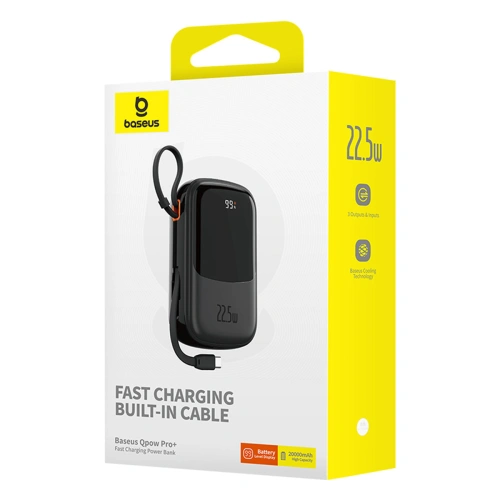 Kup Powerbank Baseus QPow Pro+ 20000mAh 22.5W + cablu USB-C încorporat negru - BSU4874 - {ean13} - Sklep Home Screen