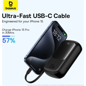 Powerbank Baseus QPow Pro+ 20000mAh 22.5W + wbudowany kabel USB-C czarny