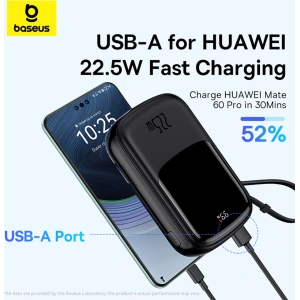 Powerbank Baseus QPow Pro+ 20000mAh 22.5W + wbudowany kabel USB-C czarny