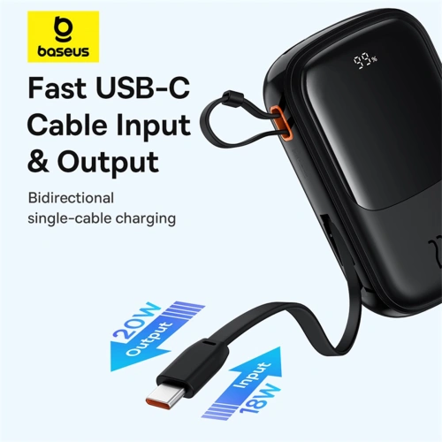 Kup Powerbank Baseus QPow Pro+ 20000mAh 22.5W + cablu USB-C încorporat negru - BSU4874 - {ean13} - Sklep Home Screen