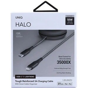 UNIQ MFI Halo USB-C-Lightning 18W Nylon Spiralkabel 1.2m schwarz/midnight black