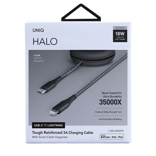 Kup UNIQ MFI Halo USB-C-Lightning 18W nylonos tekercses kábel 1,2m fekete/éjfekete - UNIQ129BLK - {ean13} - Sklep Home Screen