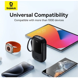 Powerbank Baseus QPow Pro+ 20000mAh 22.5W + wbudowany kabel USB-C czarny