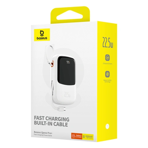 Buy Baseus QPow Pro+ powerbank 20000mAh 22.5W + built-in USB-C cable white - BSU4875 - {ean13} - Home Screen Store Europe