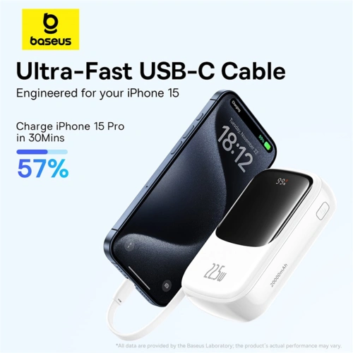 Buy Baseus QPow Pro+ powerbank 20000mAh 22.5W + built-in USB-C cable white - BSU4875 - {ean13} - Home Screen Store Europe