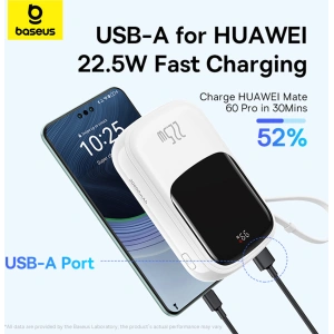 Buy Baseus QPow Pro+ powerbank 20000mAh 22.5W + built-in USB-C cable white - BSU4875 - {ean13} - Home Screen Store Europe