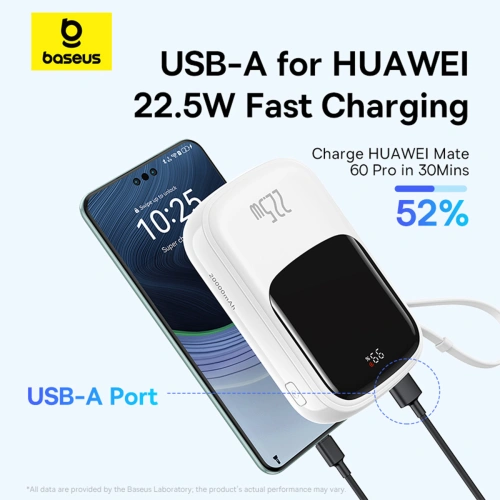 Kup Powerbank Baseus QPow Pro+ 20000mAh 22.5W + integriertes USB-C Kabel weiß - BSU4875 - {ean13} - Sklep Home Screen
