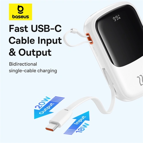 Kup Powerbank Baseus QPow Pro+ 20000mAh 22.5W + integriertes USB-C Kabel weiß - BSU4875 - {ean13} - Sklep Home Screen
