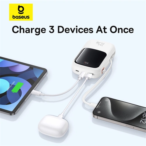Buy Baseus QPow Pro+ powerbank 20000mAh 22.5W + built-in USB-C cable white - BSU4875 - {ean13} - Home Screen Store Europe