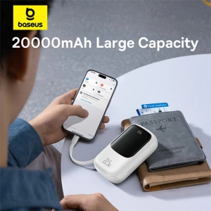 Buy Baseus QPow Pro+ powerbank 20000mAh 22.5W + built-in USB-C cable white - BSU4875 - {ean13} - Home Screen Store Europe