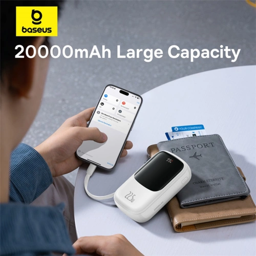 Buy Baseus QPow Pro+ powerbank 20000mAh 22.5W + built-in USB-C cable white - BSU4875 - {ean13} - Home Screen Store Europe