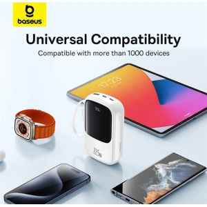 Buy Baseus QPow Pro+ powerbank 20000mAh 22.5W + built-in USB-C cable white - BSU4875 - {ean13} - Home Screen Store Europe