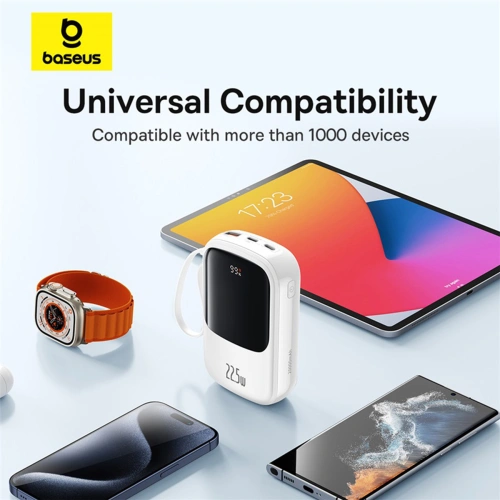 Buy Baseus QPow Pro+ powerbank 20000mAh 22.5W + built-in USB-C cable white - BSU4875 - {ean13} - Home Screen Store Europe