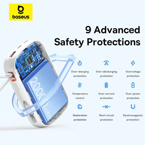 Buy Baseus QPow Pro+ powerbank 20000mAh 22.5W + built-in USB-C cable white - BSU4875 - {ean13} - Home Screen Store Europe