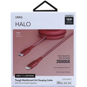 UNIQ kabel MFI Halo USB-C-Lightning 18W nylonowy zwijany 1,2m czerwony/carmine red
