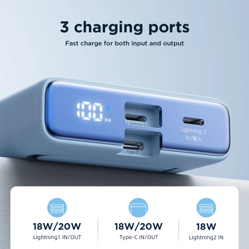 Kup Powerbank Joyroom JR-PBM01 MagSafe 10000mAh 20W z podstawką + kabel Lightning / USB-C niebieski - JYR1004 - {ean13} - Sklep Home Screen