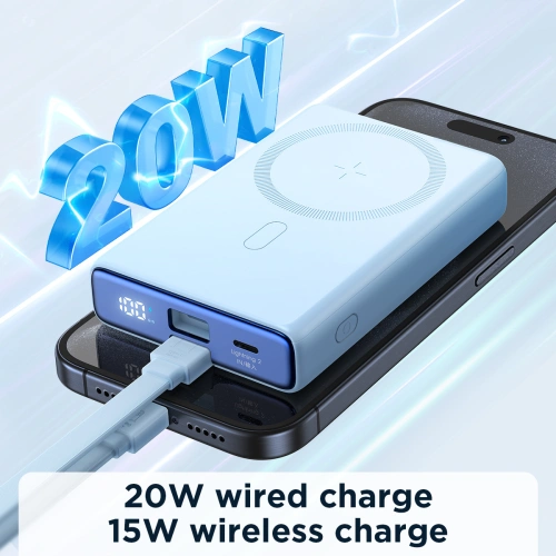 Buy Joyroom JR-PBM01 powerbank MagSafe 10000mAh 20W with stand + Lightning / USB-C cable blue - JYR1004 - {ean13} - Home Screen Store Europe