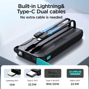 Kup Powerbank Joyroom JR-L017 10000mAh 22.5W z wbudowanymi kablami USB-C, Lightning czarny - JYR1007 - {ean13} - Sklep Home Screen