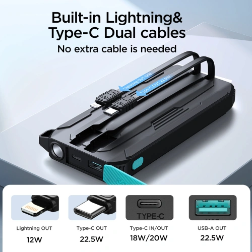 Kup Powerbank Joyroom JR-L017 10000mAh 22.5W cu cabluri integrate USB-C, Lightning negru - JYR1007 - {ean13} - Sklep Home Screen