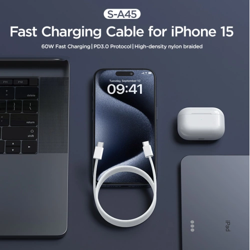 Kup Kabel Joyroom S-A45 Ben Series USB-C / USB-C 60W 1m bílý - JYR1009 - {ean13} - Sklep Home Screen
