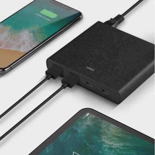 Kup UNIQ Ład. siec. HUB Surge 90W czarny /charcoal black 2xUSB Quick Charge 3.0 + 2xUSB-C PD 3.0 (LITHOS Collective) - UNIQ135BLK - {ean13} - Sklep Home Screen