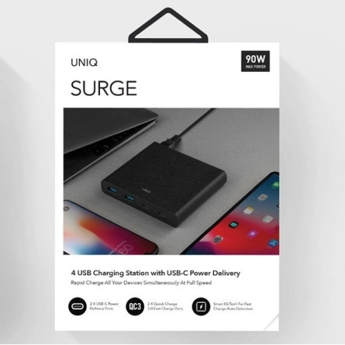 Kup UNIQ Ład. siec. HUB Surge 90W czarny /charcoal black 2xUSB Quick Charge 3.0 + 2xUSB-C PD 3.0 (LITHOS Collective) - UNIQ135BLK - {ean13} - Sklep Home Screen