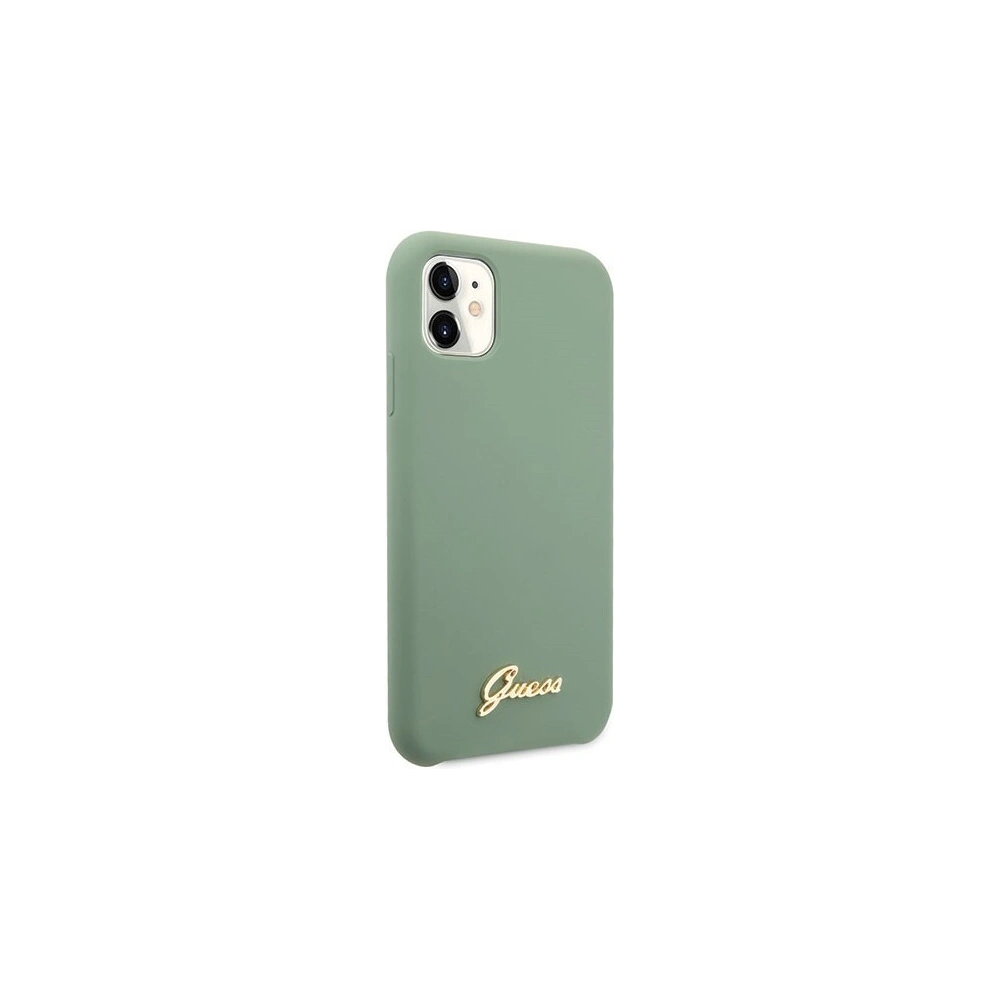 Etui Guess GUHCN61LSLMGKA Apple iPhone 11 khaki hard case Silicone Vintage Gold Logo