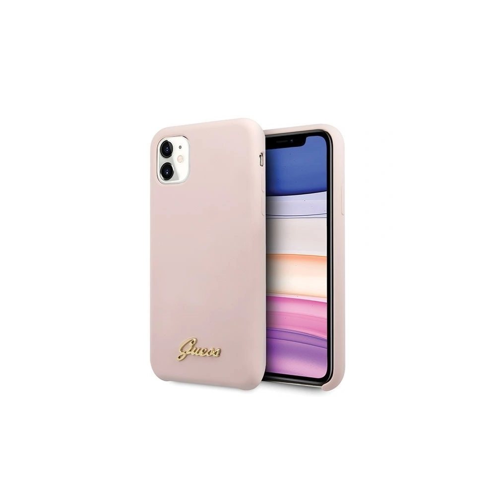Etui Guess GUHCN61LSLMGLP Apple iPhone 11 jasnoróżowy/light pink hard case Silicone Vintage Gold Logo