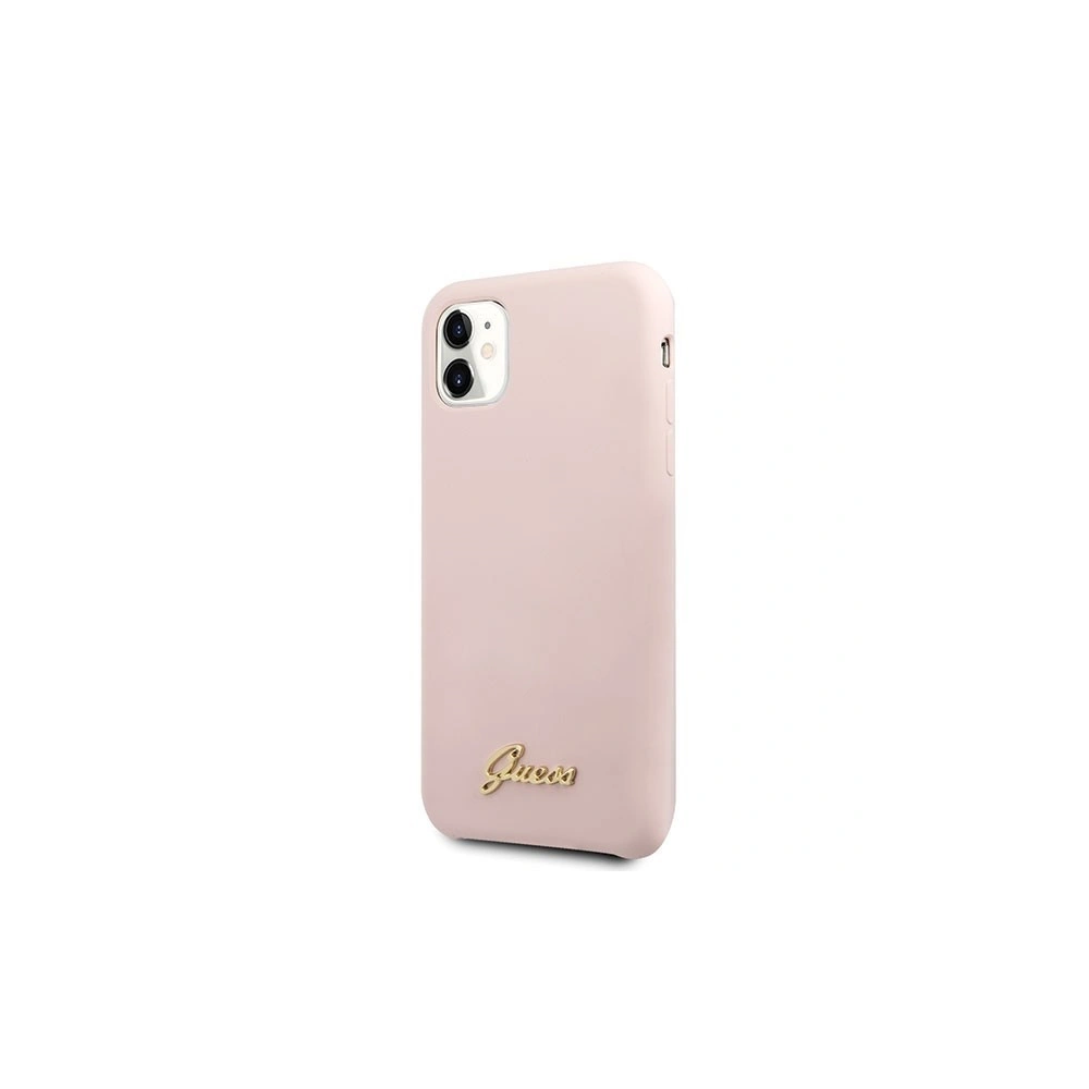 Etui Guess GUHCN61LSLMGLP Apple iPhone 11 jasnoróżowy/light pink hard case Silicone Vintage Gold Logo