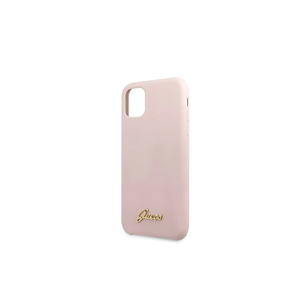 Etui Guess GUHCN61LSLMGLP Apple iPhone 11 jasnoróżowy/light pink hard case Silicone Vintage Gold Logo