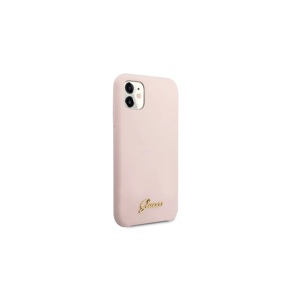 Etui Guess GUHCN61LSLMGLP Apple iPhone 11 jasnoróżowy/light pink hard case Silicone Vintage Gold Logo