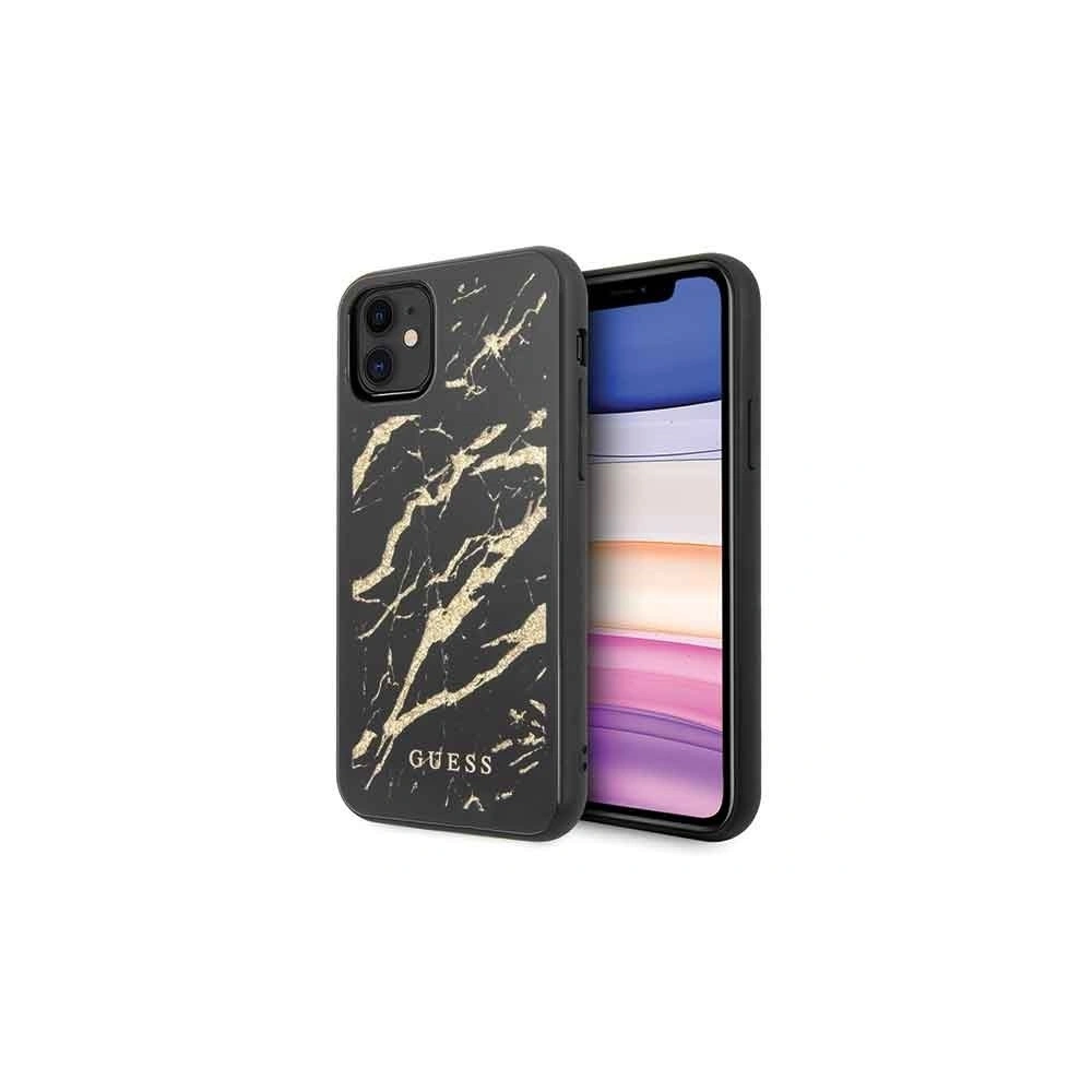 Etui Guess GUHCN61MGGBK Apple iPhone 11 czarny/black hard case Glitter Marble Glass