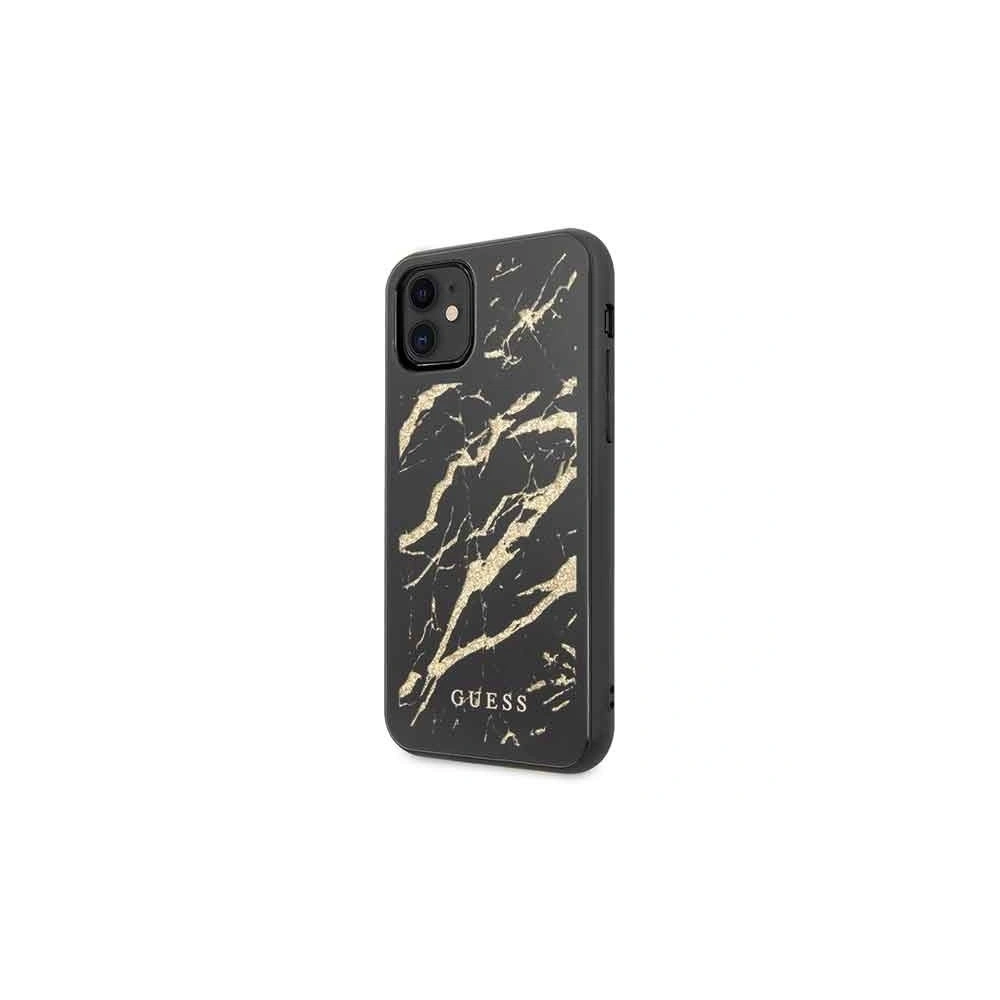 Etui Guess GUHCN61MGGBK Apple iPhone 11 czarny/black hard case Glitter Marble Glass