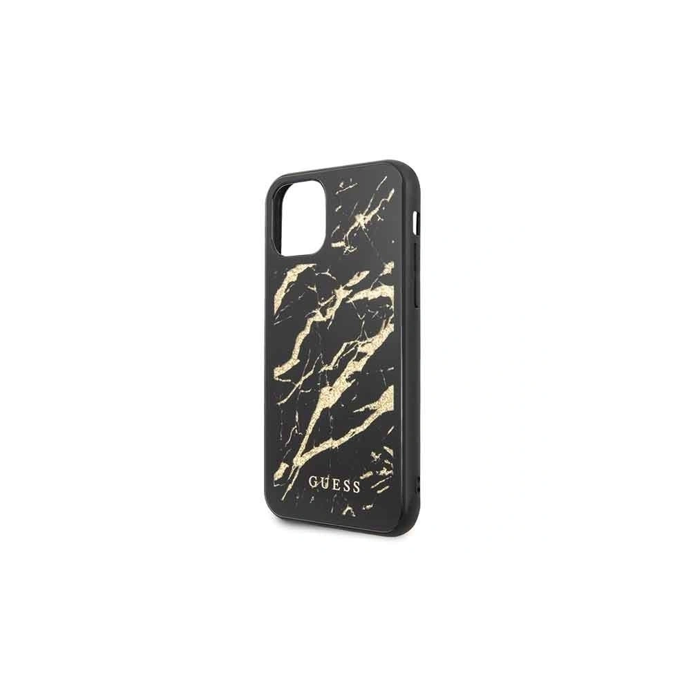 Etui Guess GUHCN61MGGBK Apple iPhone 11 czarny/black hard case Glitter Marble Glass