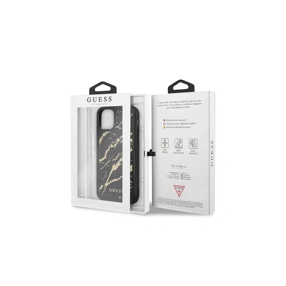 Etui Guess GUHCN61MGGBK Apple iPhone 11 czarny/black hard case Glitter Marble Glass