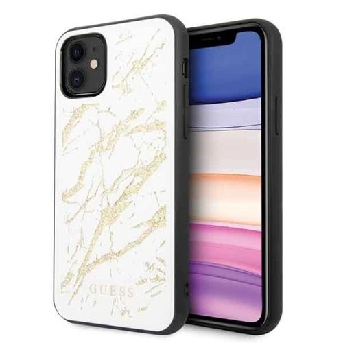 Kup Etui Guess GUHCN61MGGWH Apple iPhone 11 alb/white hard case Glitter Marble Glass - GUE224WHT - {ean13} - Sklep Home Screen