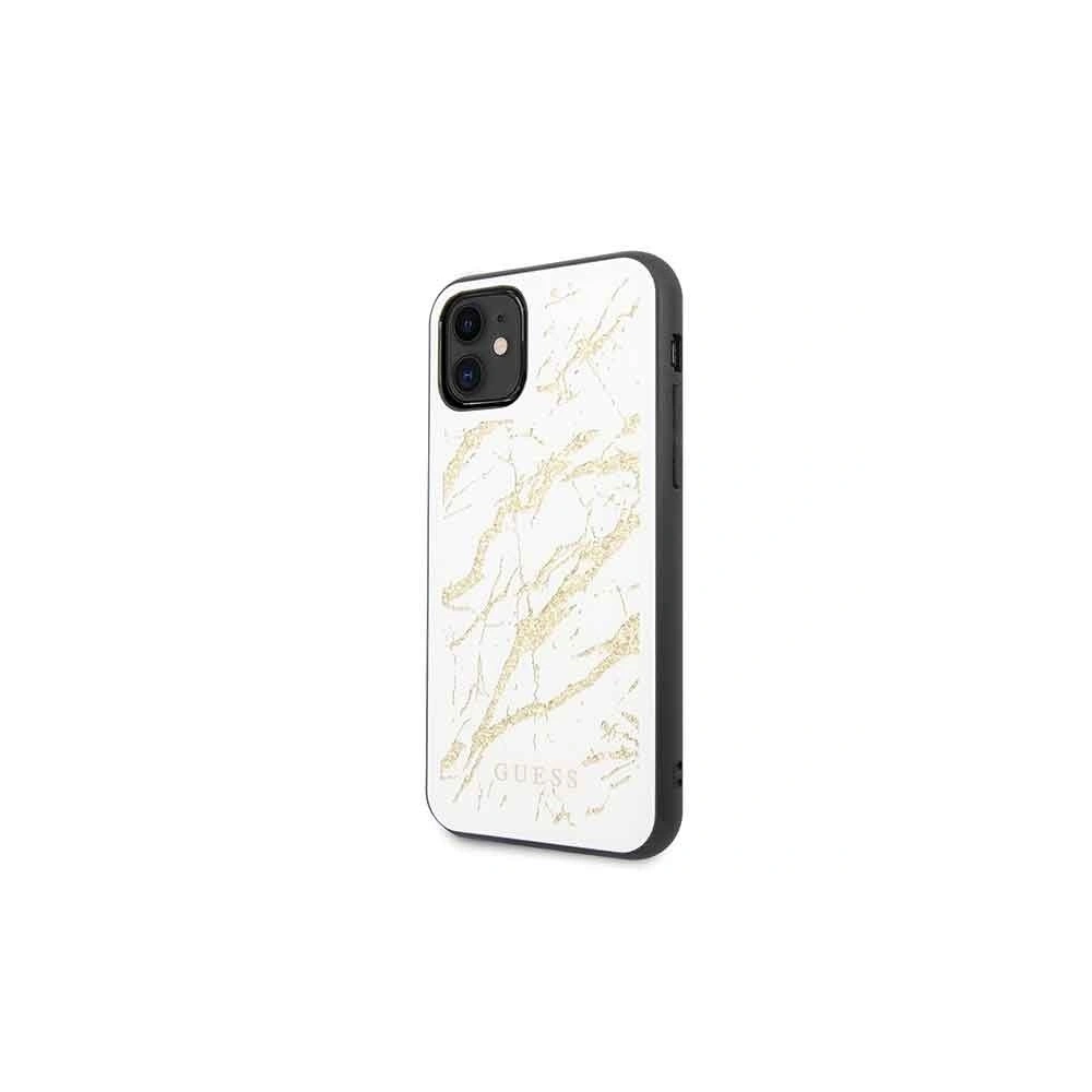 Etui Guess GUHCN61MGGWH Apple iPhone 11 biały/white hard case Glitter Marble Glass