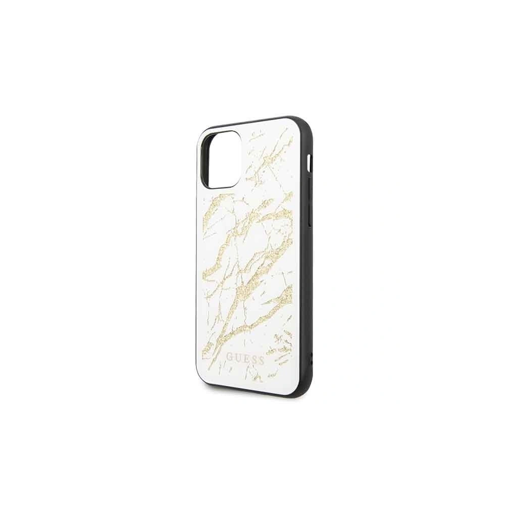 Etui Guess GUHCN61MGGWH Apple iPhone 11 biały/white hard case Glitter Marble Glass