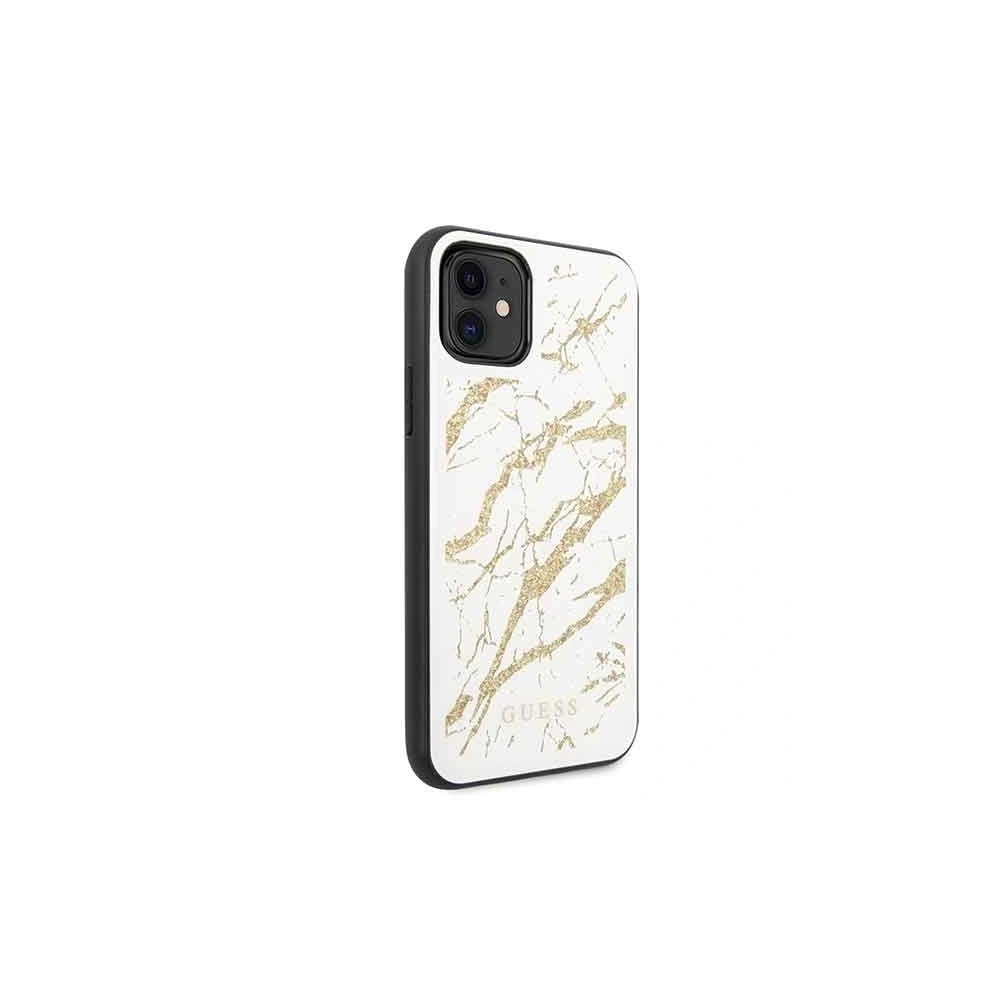 Etui Guess GUHCN61MGGWH Apple iPhone 11 biały/white hard case Glitter Marble Glass