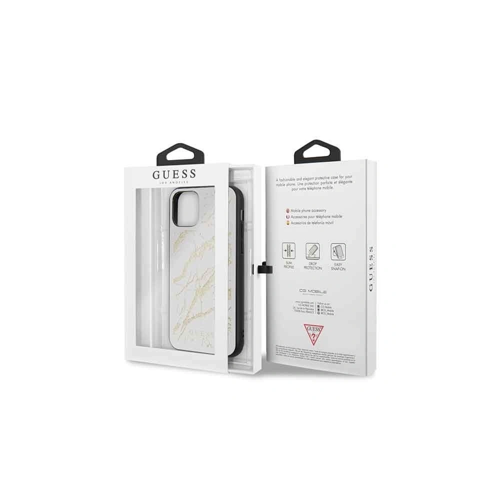 Etui Guess GUHCN61MGGWH Apple iPhone 11 biały/white hard case Glitter Marble Glass