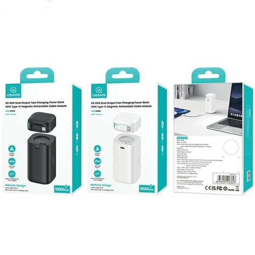 Buy USAMS US-CD216 powerbank 18000mAh PD 45W Fast Charge XMF Series + USB-C cable white - USA1090 - {ean13} - Home Screen Store Europe
